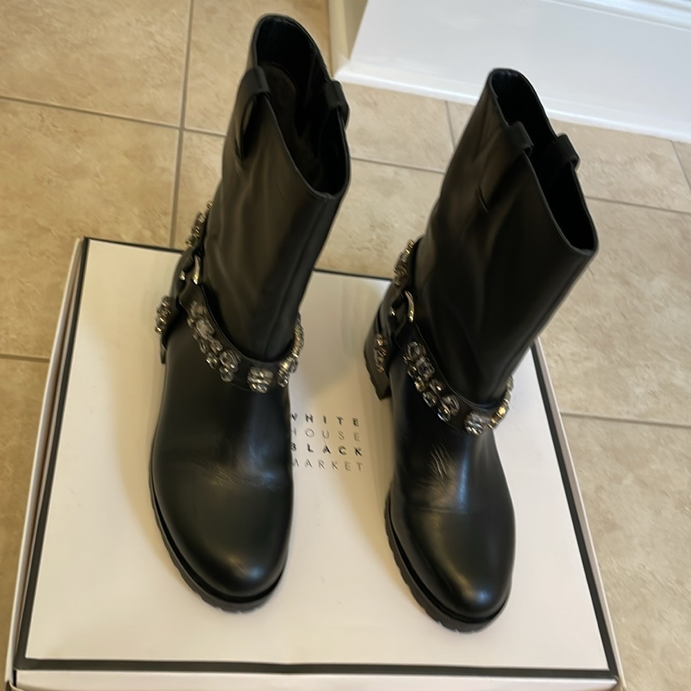 WHBM Kristen Black Leather Moto Boots - Picture 3 of 6